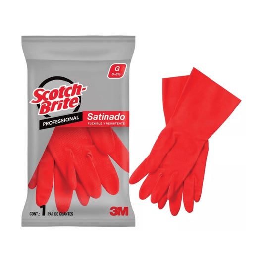 Guante de Limpieza Satinado 3M™ Scotch-Brite™ Profesional, Rojo, Grande, 24 Pares/Caja ME400000589